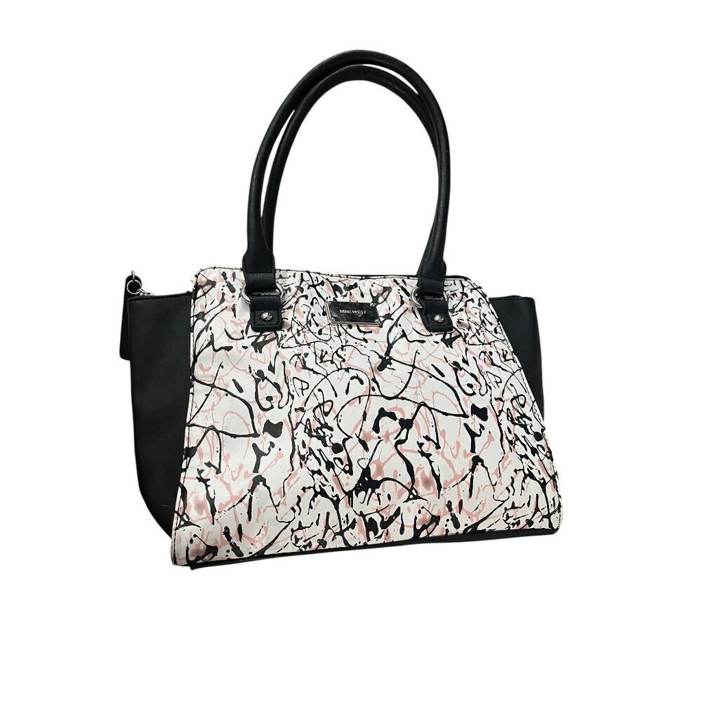 Nine West Satchel Splatter Pattern in Pink, White, and Black Good Condition
